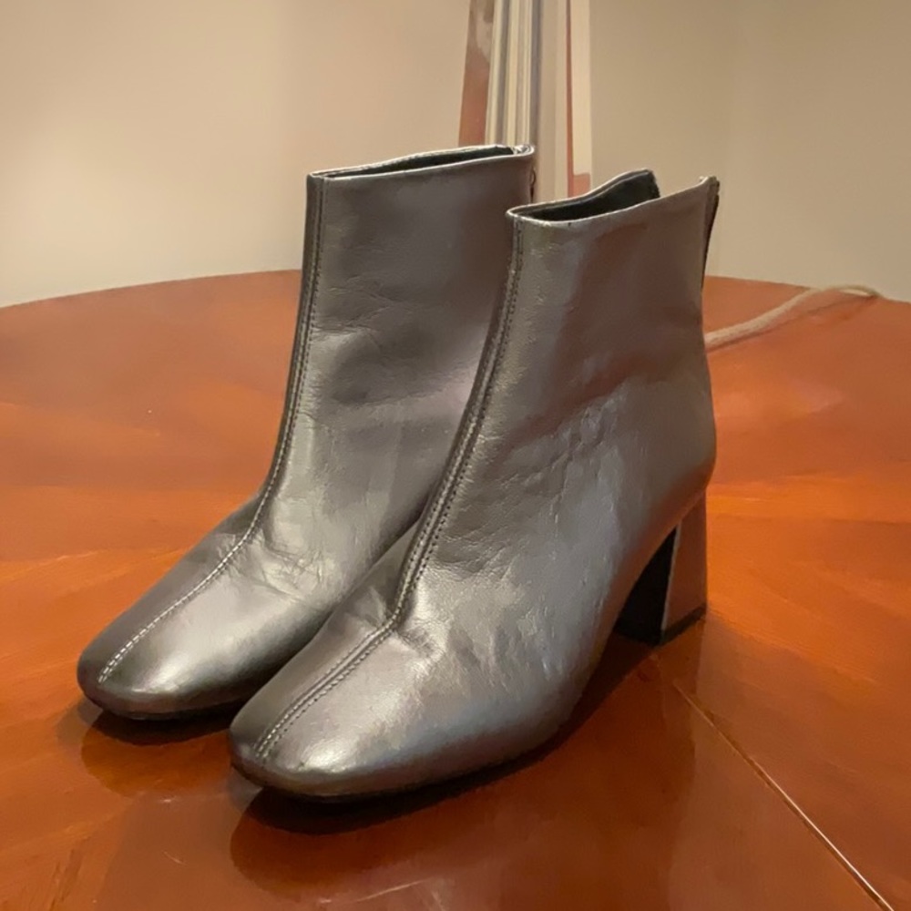 Silver ankle boots. Never worn. All leather. Made in Spain. Topshop
